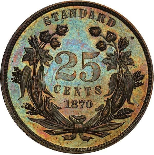 image for: 25C 1870 J-890 PCGS PR65 BN CAC EX SIMPSON