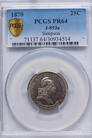 image for: 25C 1870 J-893A PCGS PR64 EX SIMPSON
