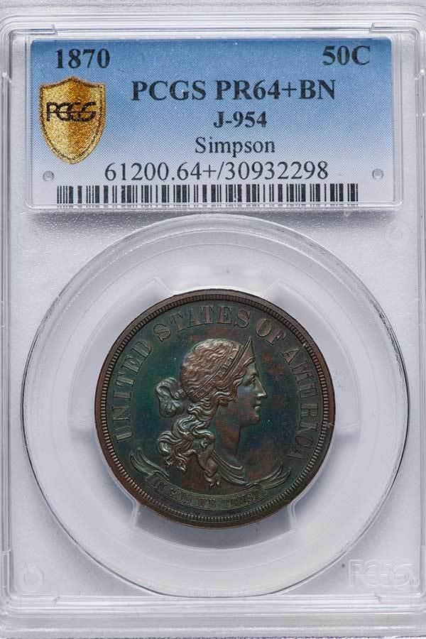 image for: 50C 1870 J-954 PCGS PR64+ BN EX SIMPSON