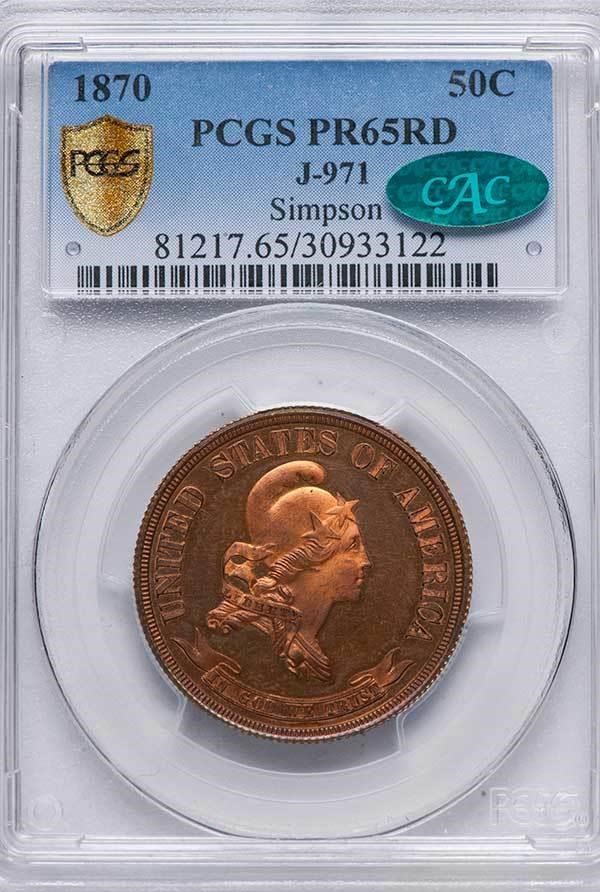 image for: 50C 1870 J-971 PCGS PR65 RD CAC EX SIMPSON