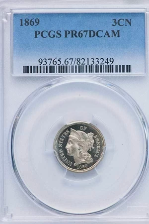 image for: 3CN 1869 PCGS PR67 DCAM