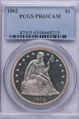 image for: $1 1862 PCGS PR63 CAM