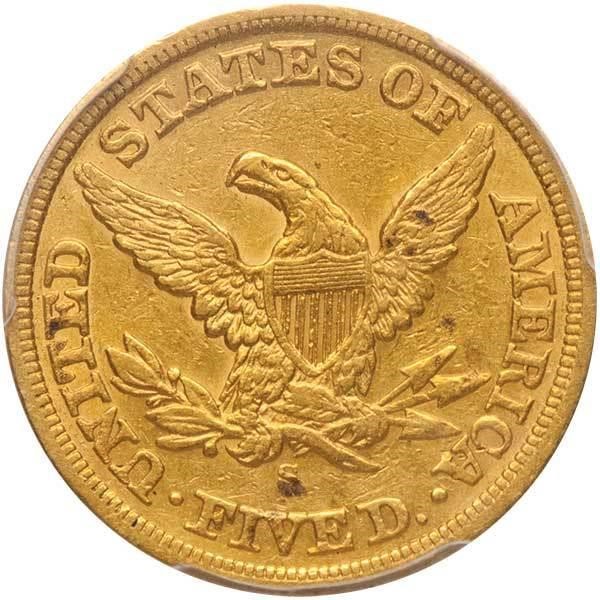 image for: $5 1862-S PCGS AU50