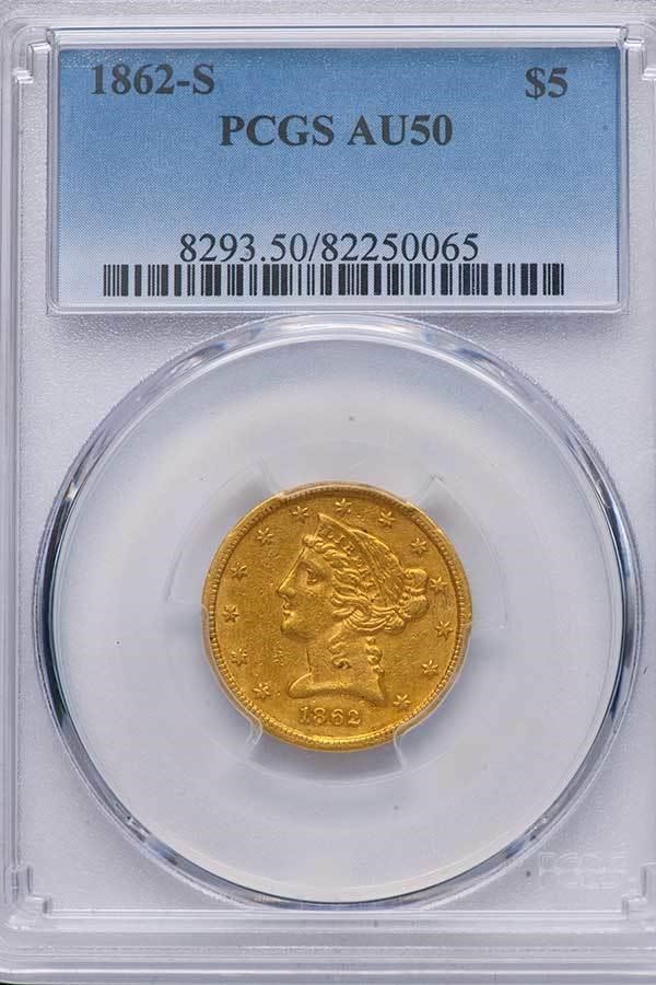 image for: $5 1862-S PCGS AU50
