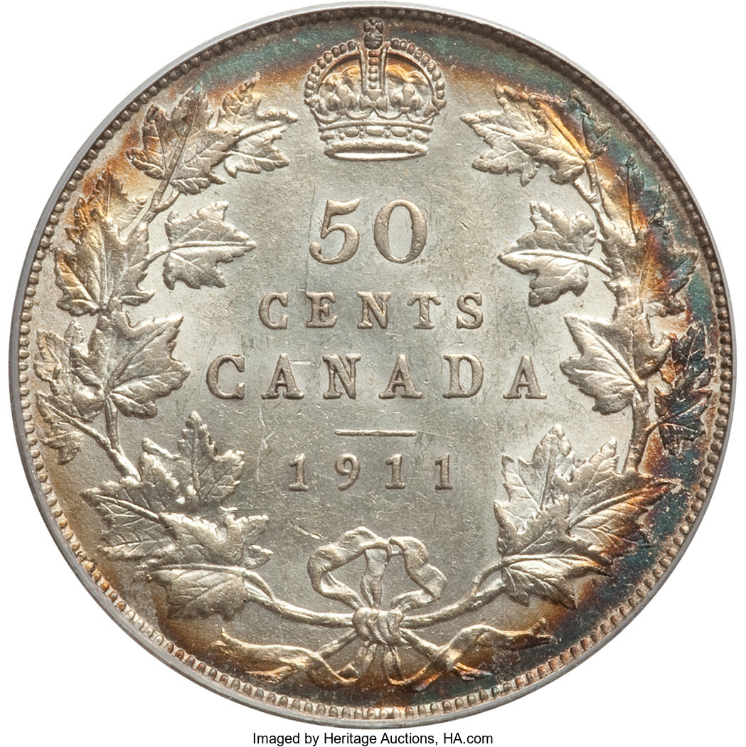 image for: George V 50 Cents 1911 AU58 PCGS