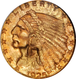 image for: 1925-D Indian Quarter Eagle. MS-66 (NGC).