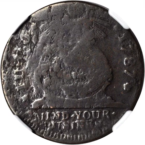 image for: 1787 Fugio Copper. Pointed Rays. STATES UNITED, 4 Cinquefoils. VG Details--Corrosion (NGC).