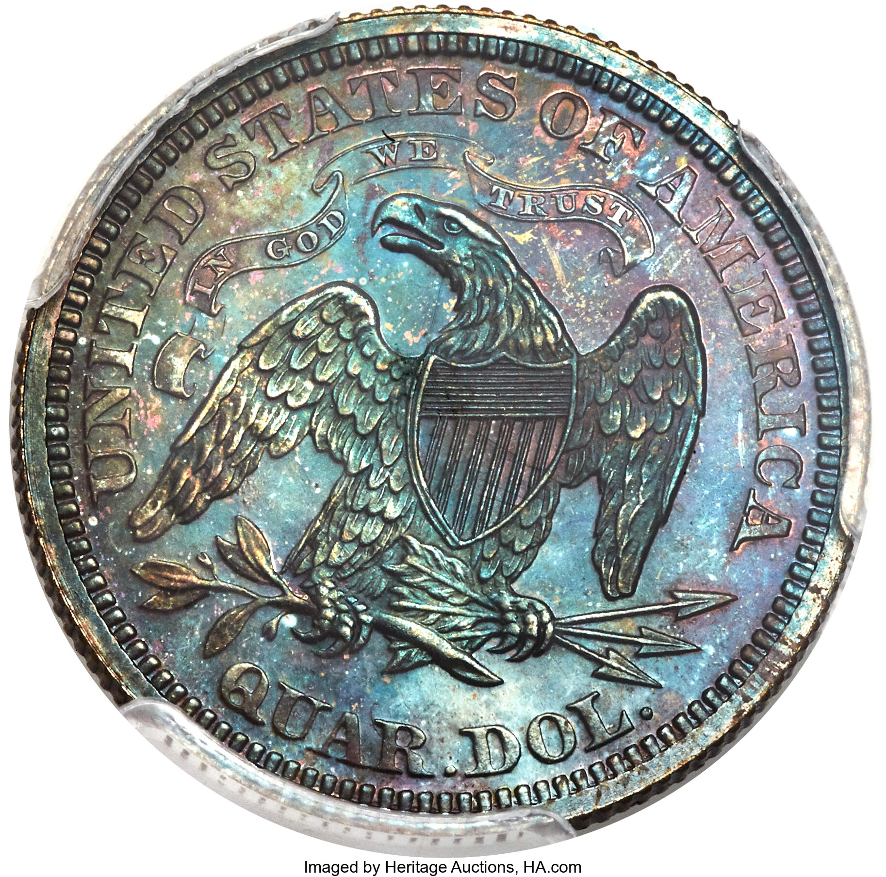 image for: 1864 25C Seated Quarter, Judd-387, Pollock-455, High R.6, PR66+ Red and Brown PCGS....