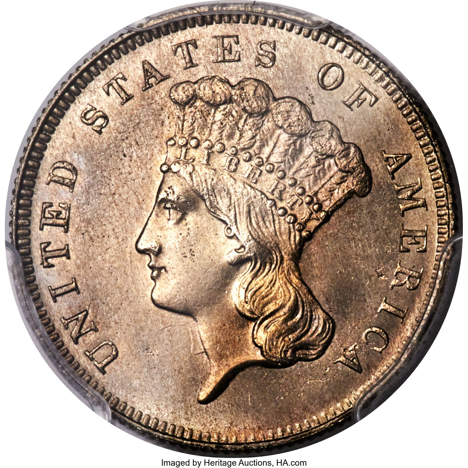 image for: 1866 $3 Three Dollar, Judd-543, Pollock-608, High R.7, PR66 PCGS. CAC....