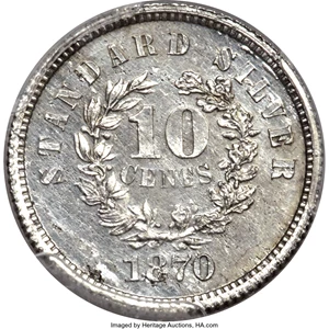 image for: 1870 10C Standard Silver Dime, Judd-871, Pollock-968, High R.7, PR61 PCGS....