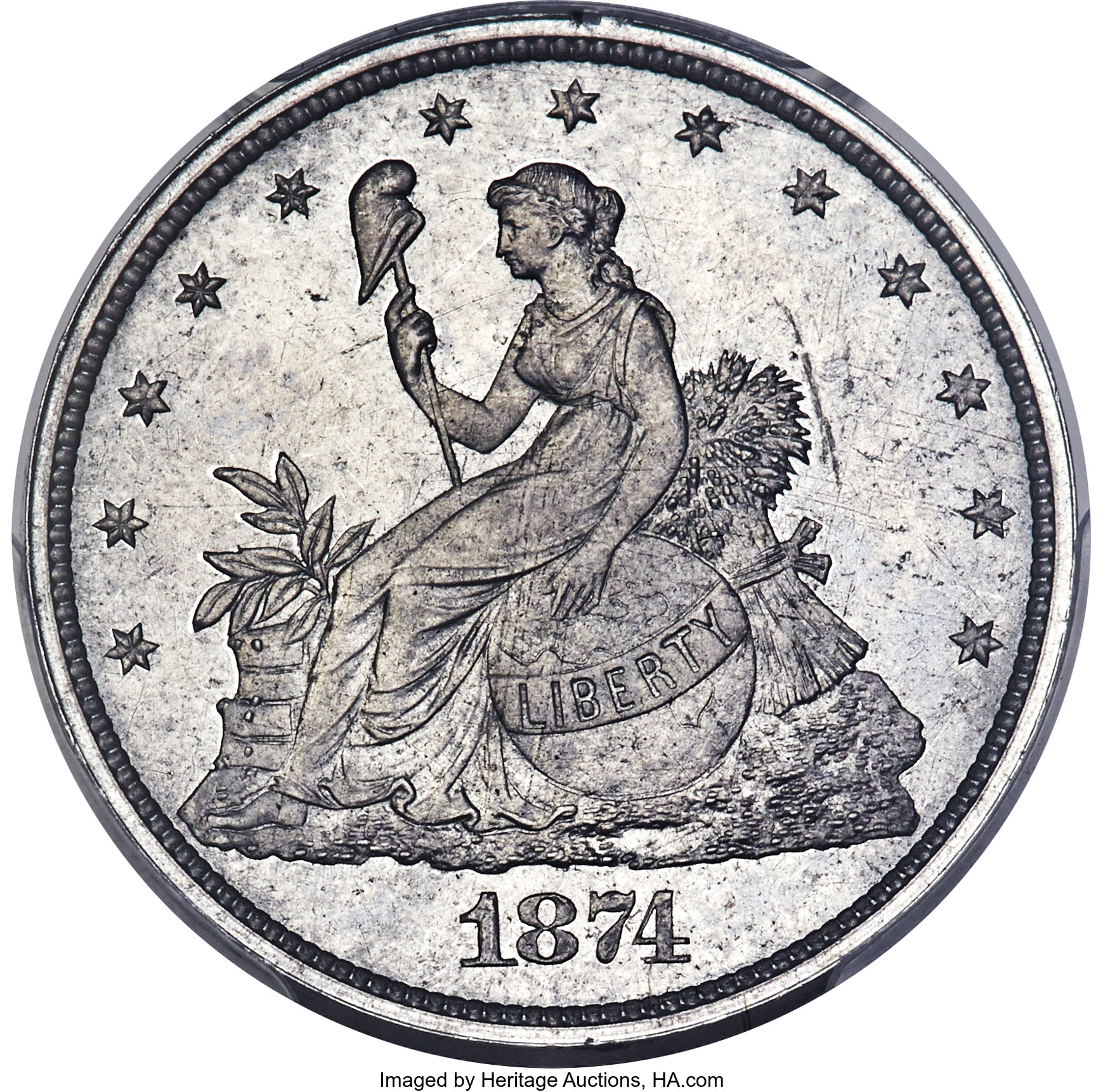 image for: 1874 20C Twenty Cent Piece, Judd-1356, Pollock-1500, High R.7, PR64 PCGS....