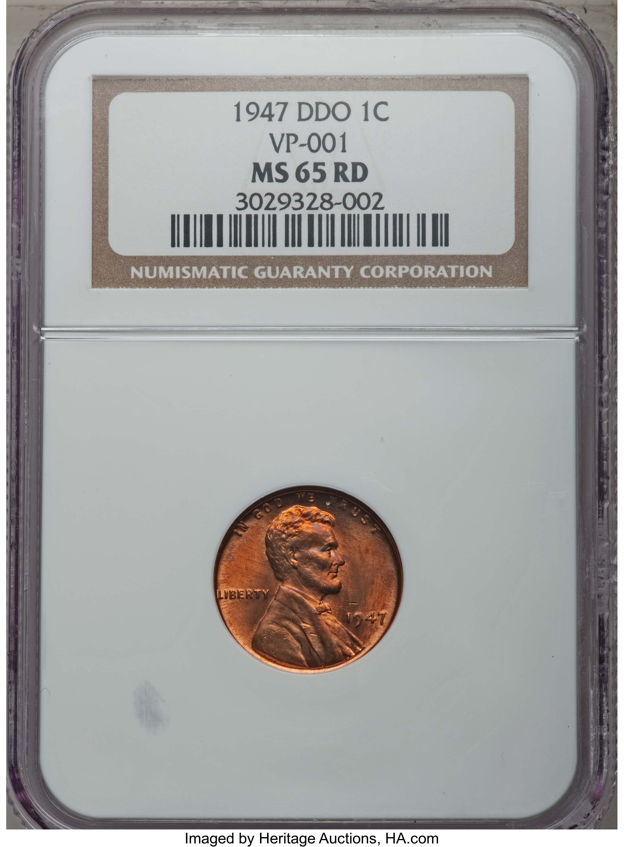 1947 1C Doubled Die Obverse, FS-101, MS65 Red NGC. VP-001. NGC Census: (6/2). PCGS Population: (7/3). Mintage 190,555,008....