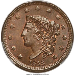 image for: 1838 1C N-1, R.1, MS66 Brown PCGS. CAC....