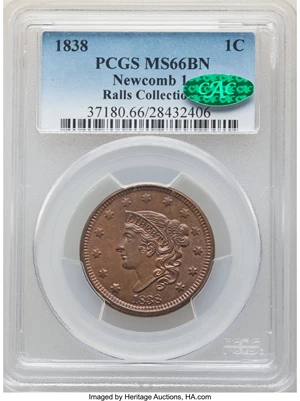 image for: 1838 1C N-1, R.1, MS66 Brown PCGS. CAC....