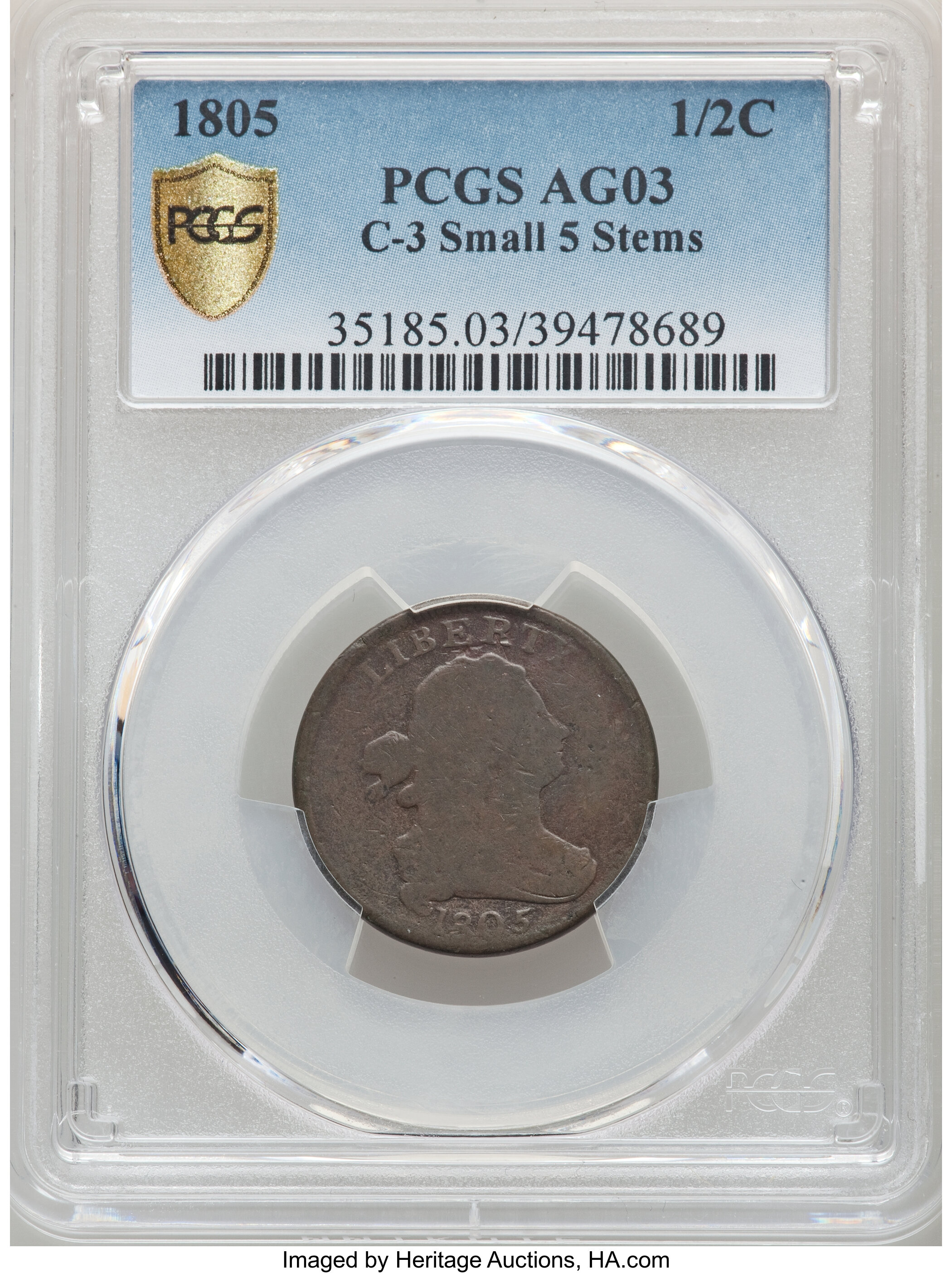 1805 1/2c Small 5, Stems, C-3 MS BN AG3 BN thumbnail 4