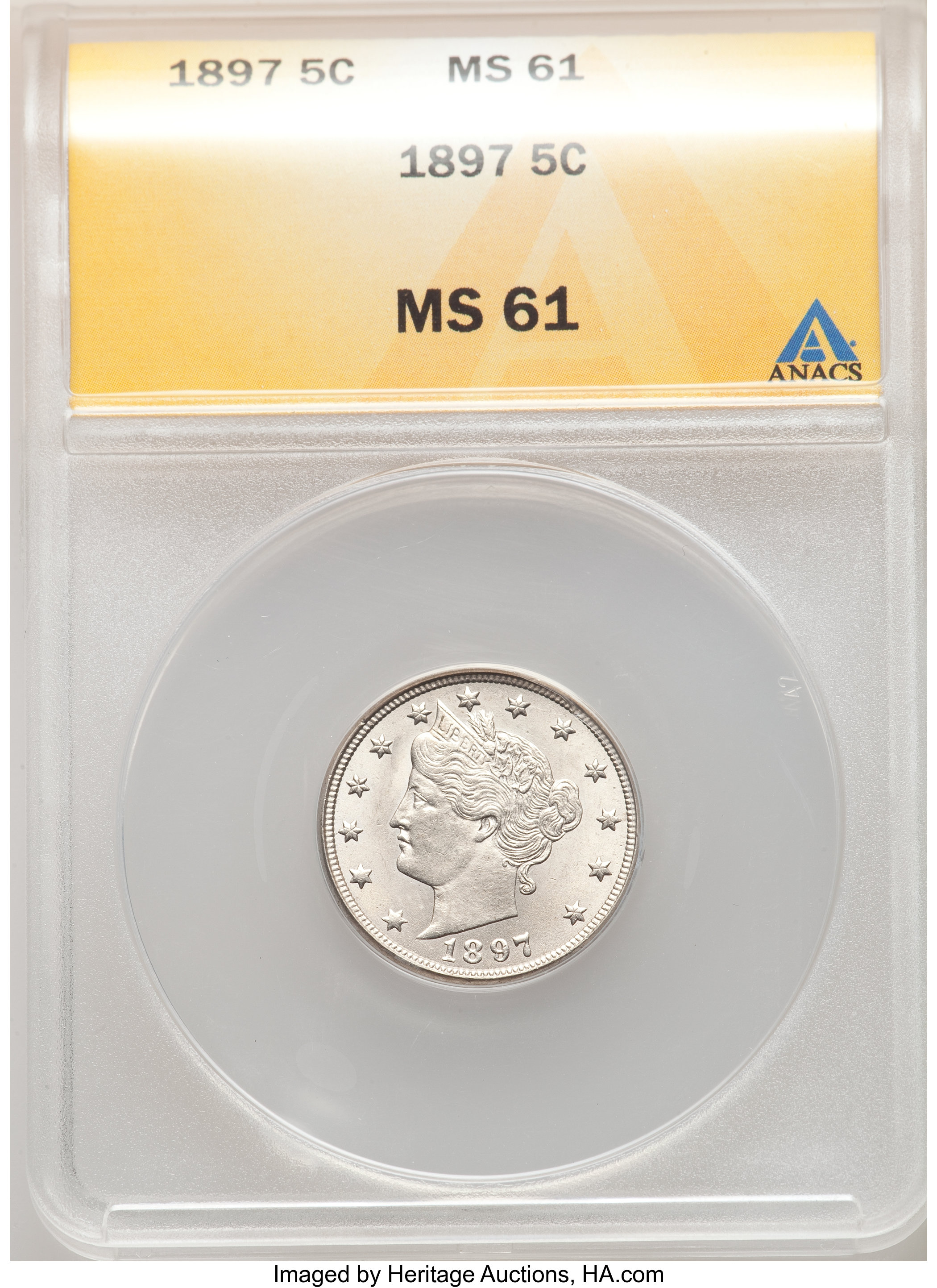 1897 5C MS61 ANACS. Mintage 20,428,735. ...
