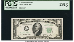 image for: Fr. 2011-G* $10 1950A Federal Reserve Star Note. PCGS Very Choice New 64....