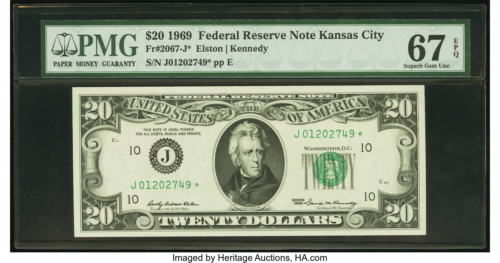 image for: Fr. 2067-J* $20 1969 Federal Reserve Star Note. PMG Superb Gem Unc 67 EPQ....