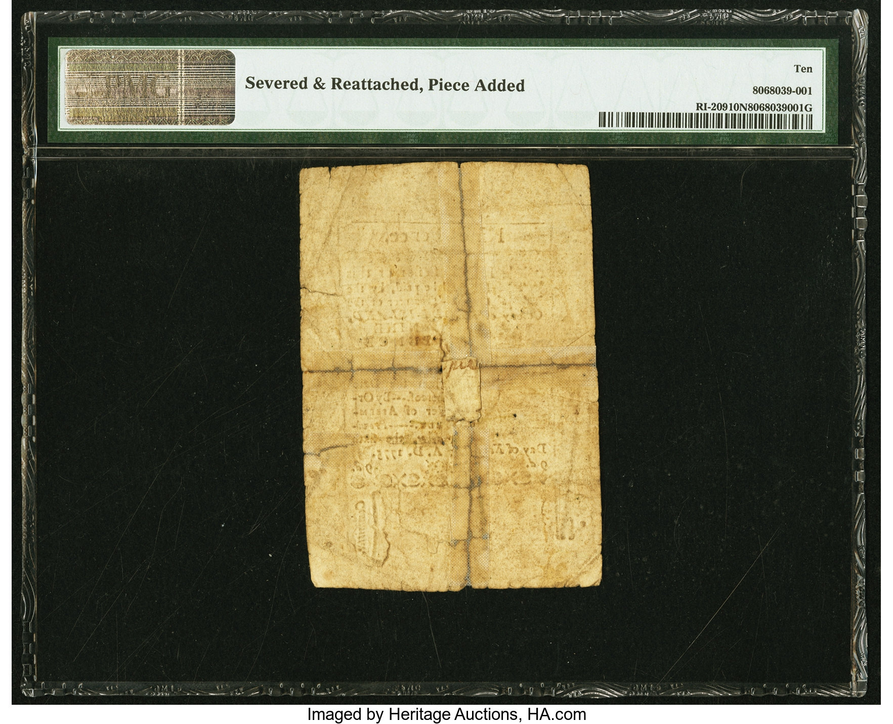 image for: Rhode Island November 6, 1775 9d PMG Very Good 10 Net....