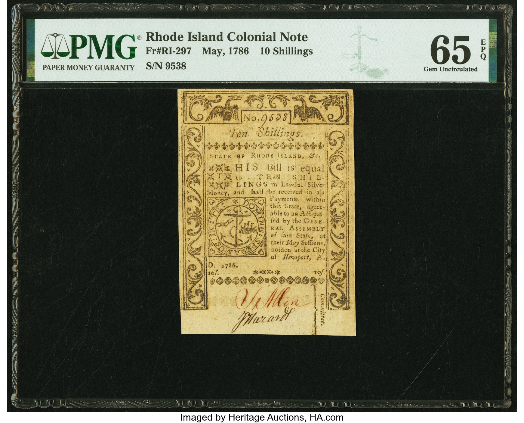 image for: Rhode Island May 1786 10s PMG Gem Uncirculated 65 EPQ....
