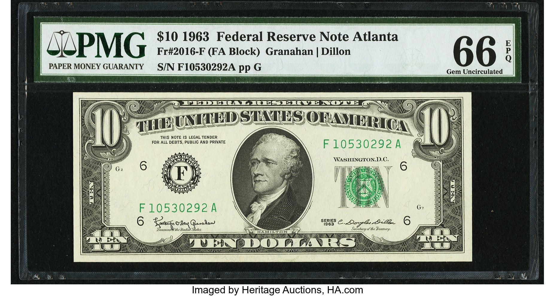 image for: Fr. 2016-F $10 1963 Federal Reserve Note. PMG Gem Uncirculated 66 EPQ....