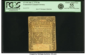 image for: Colony of Connecticut July 1, 1775 20 Shillings Fr. CT-192. PCGS About New 55 Apparent. ...