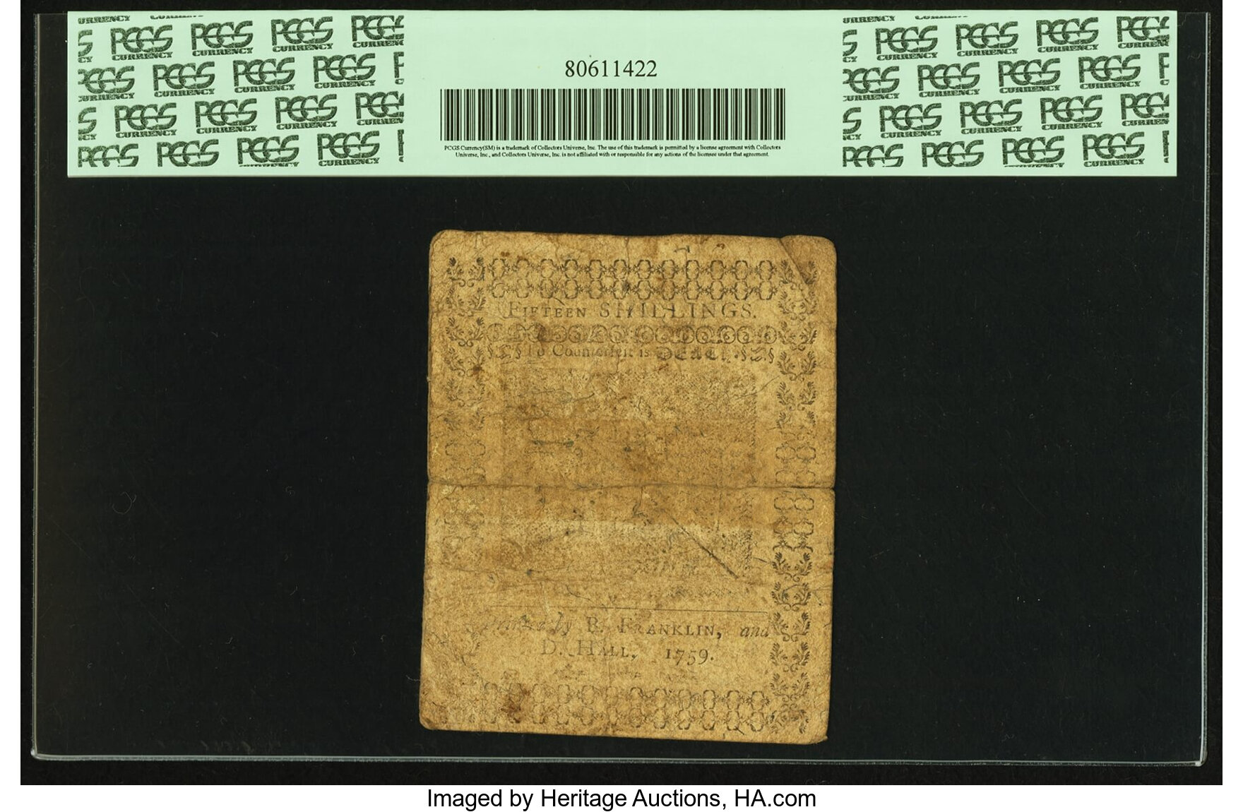 image for: Pennsylvania April 25, 1759 15 Shillings Fr. PA-99. PCGS Very Fine 20 Apparent....