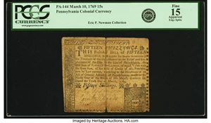 image for: Pennsylvania March 10, 1769 15 Shillings Fr. PA-144. PCGS Fine 15 Apparent....