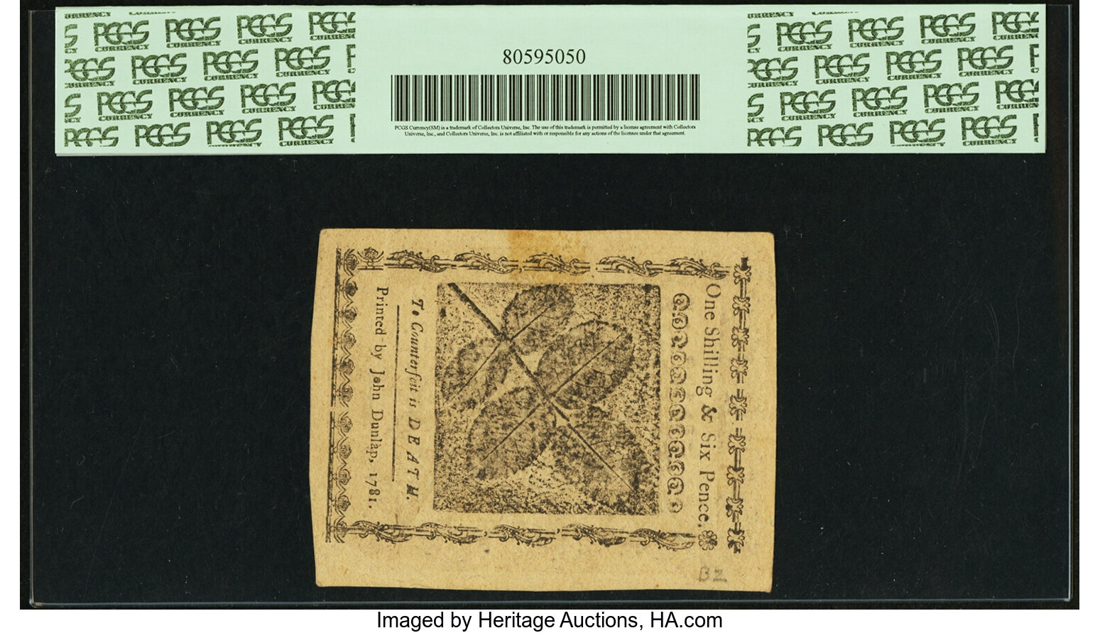 image for: Pennsylvania April 20, 1781 1 Shilling 6 Pence Fr. PA-245. PCGS Choice About New 58 Apparent....