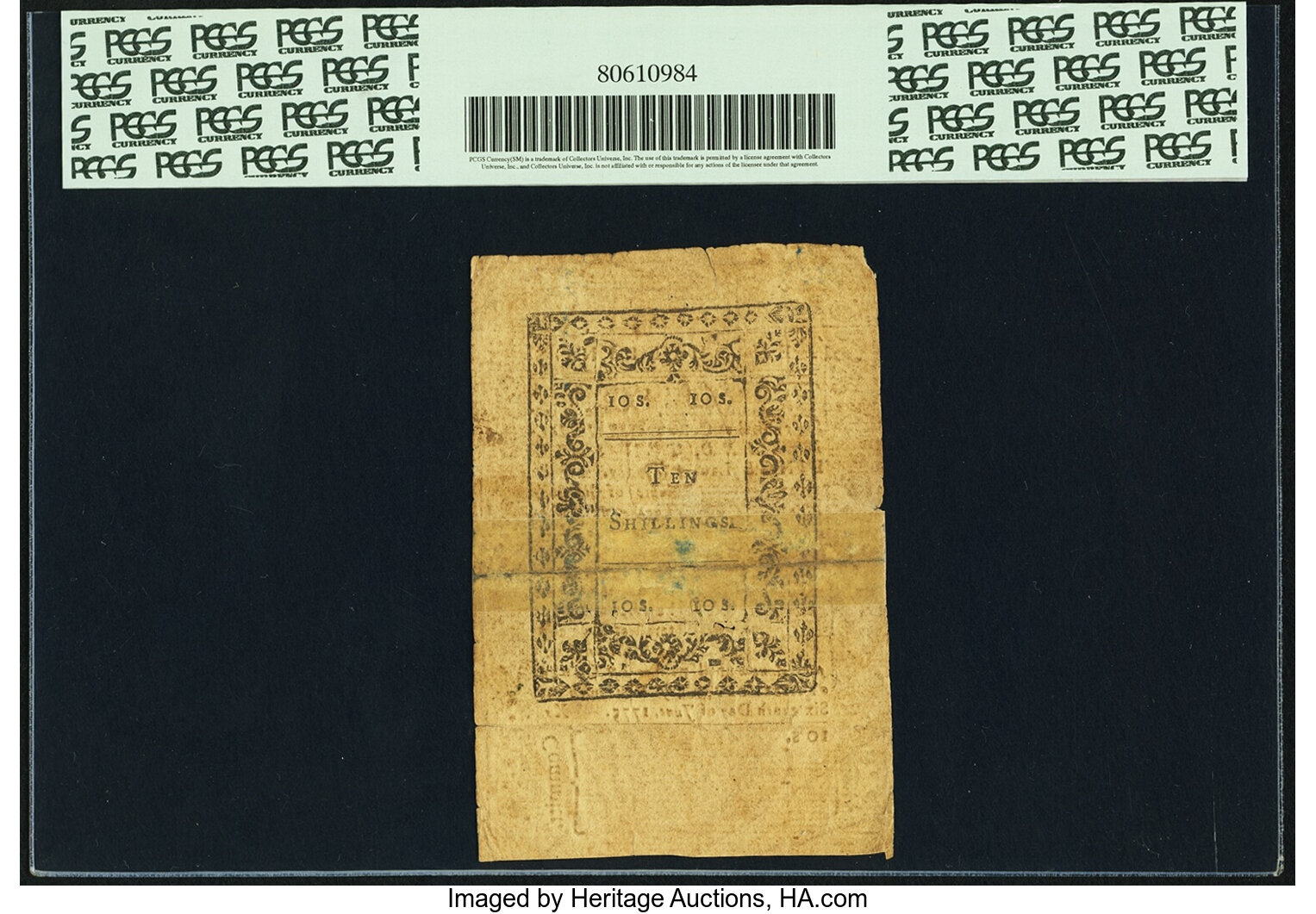 image for: Rhode Island June 16, 1775 10 Shillings Fr. RI-193. PCGS Very Fine 25 Apparent....