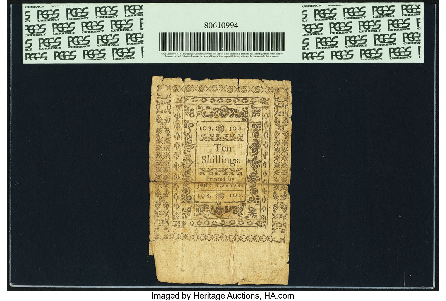 image for: Rhode Island January 15, 1776 10 Shillings Fr. RI-225. PCGS Very Fine 25 Apparent....