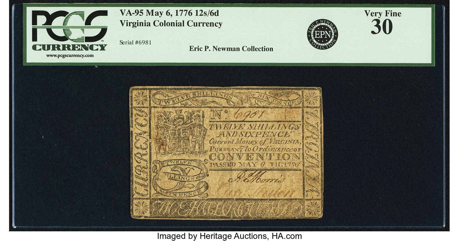 image for: Virginia May 6, 1776 12 Shillings 6 Pence Fr. VA-95. PCGS Very Fine 30....