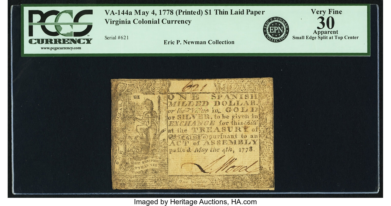May 4, 1778 $1 Virginia, Thin Paper (Fr. VA144a)