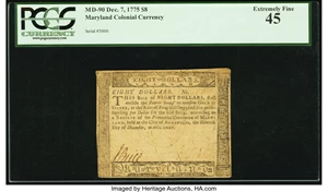 image for: Maryland December 7, 1775 $8 PCGS Extremely Fine 45....