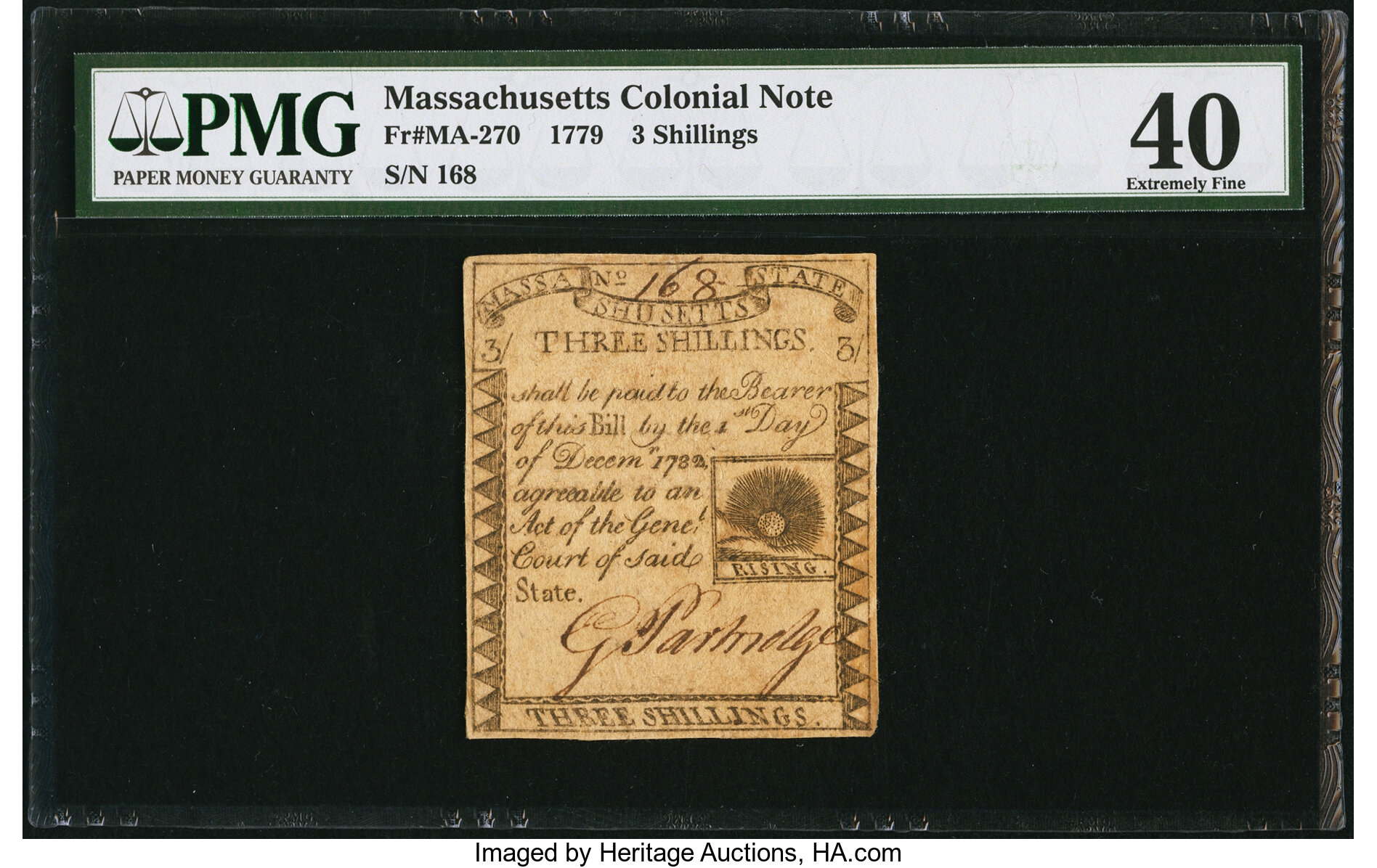image for: Massachusetts 1779 3s PMG Extremely Fine 40....