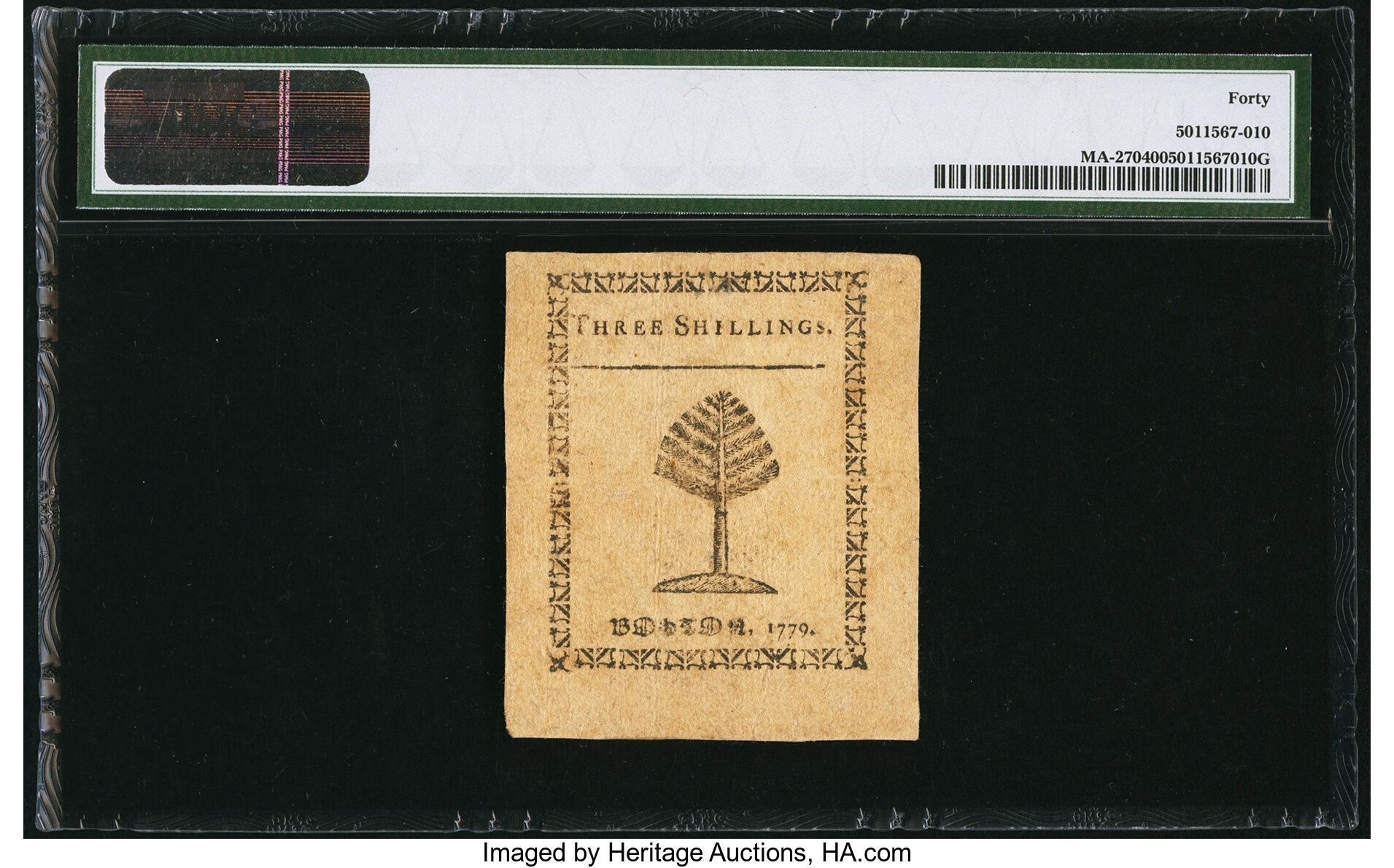 image for: Massachusetts 1779 3s PMG Extremely Fine 40....