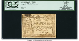 image for: Virginia October 5, 1778 $10 PCGS Apparent Very Fine 25....