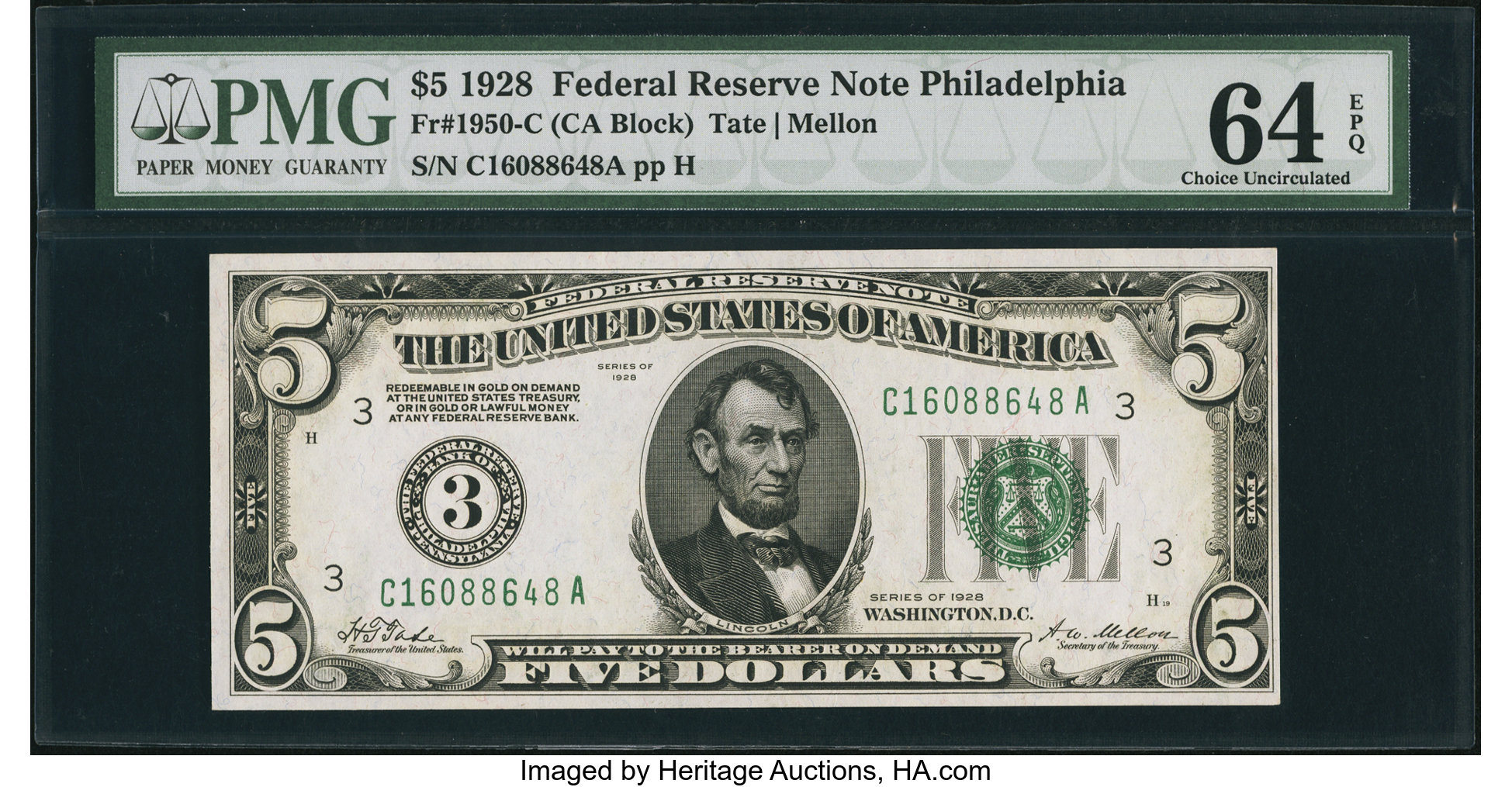 Fr. 1950-C $5 1928 Federal Reserve Note. PMG Choice Uncirculated 64 EPQ. ...