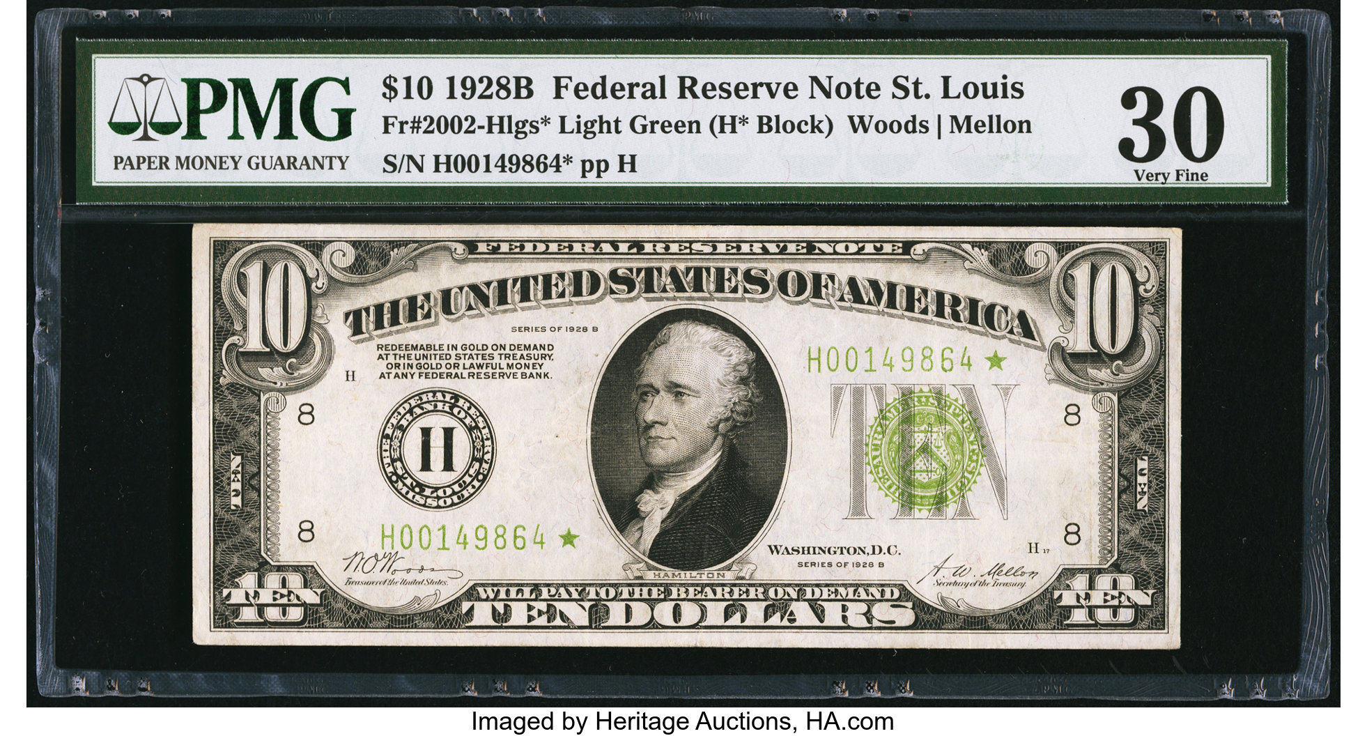 image for: Fr. 2002-H* $10 1928B Light Green Seal Federal Reserve Note. PMG Very Fine 30....