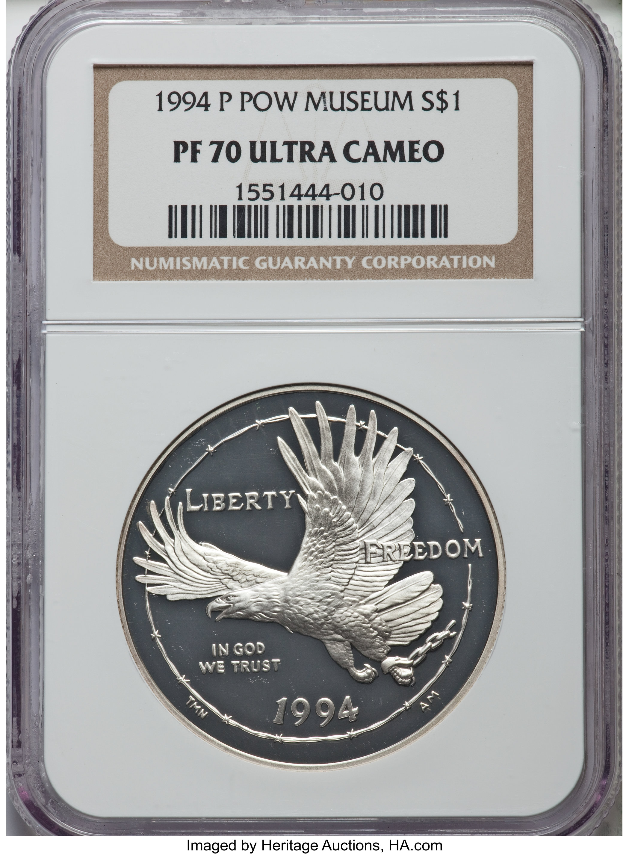1994-P $1 P.O.W. Museum Silver Dollar PR70 Ultra Cameo NGC. NGC Census: (20). PCGS Population: (58). From The Mile Hig...