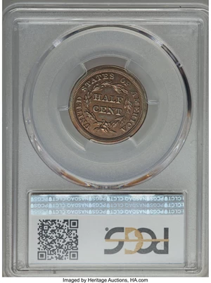 image for: 1844 1/2 C Second Restrike, B-3, R.6, PR64 Brown PCGS Secure....