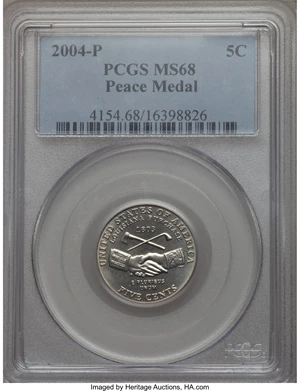 image for: 2004-P 5C Peace Medal MS68 PCGS....