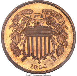 image for: 1864 2C Large Motto PR66 Red Cameo PCGS....