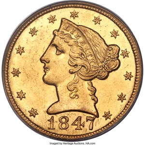 image for: 1847-C $5 MS62 PCGS. Variety 1....