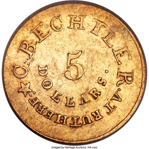 image for: (1834-1837) $5 C. Bechtler Five Dollar, 20 Distant, RUTHERF, XF40 PCGS. K-19, Low R.6....