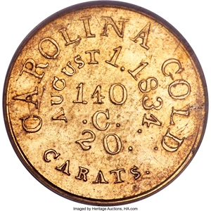 image for: (1834-1837) $5 C. Bechtler Five Dollar, 20 Distant, RUTHERF, XF40 PCGS. K-19, Low R.6....