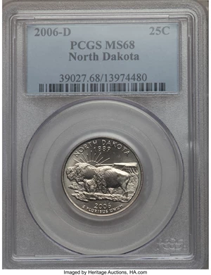 image for: 2006-D 25C North Dakota MS68 PCGS. PCGS Population: (1/0). NGC Census: (3/0). From The Mile High Collection....