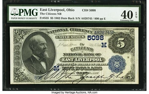 image for: East Liverpool, OH - $5 1882 Date Back Fr. 535 The Citizens NB Ch. # (M)5098...