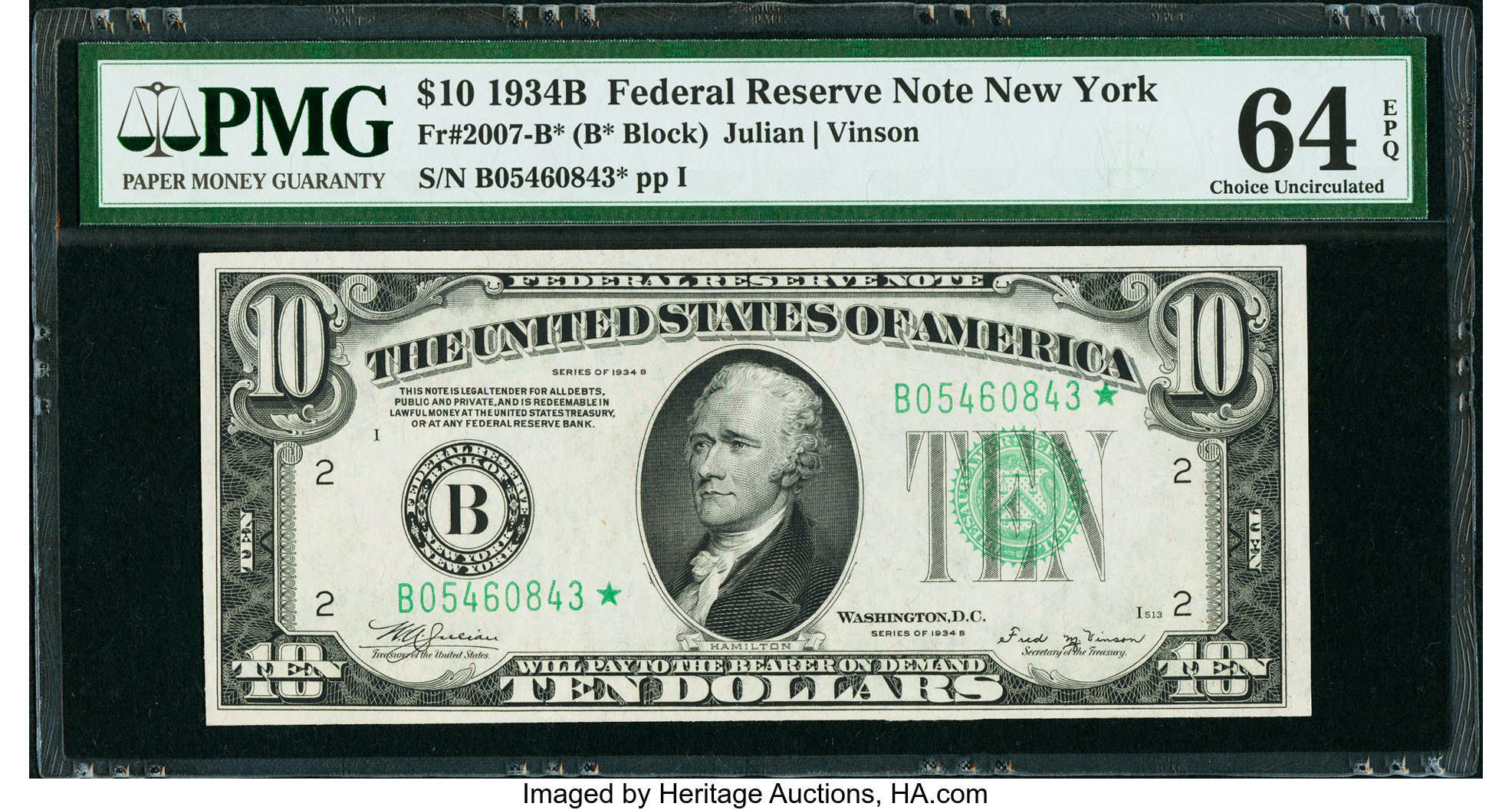 image for: Fr. 2007-B* $10 1934B Federal Reserve Note. PMG Choice Uncirculated 64 EPQ....