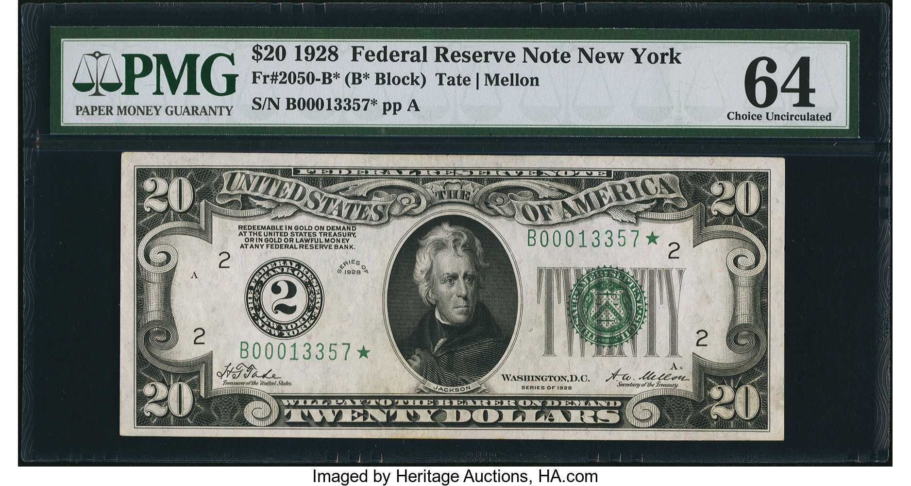 image for: Fr. 2050-B* $20 1928 Federal Reserve Note. PMG Choice Uncirculated 64....